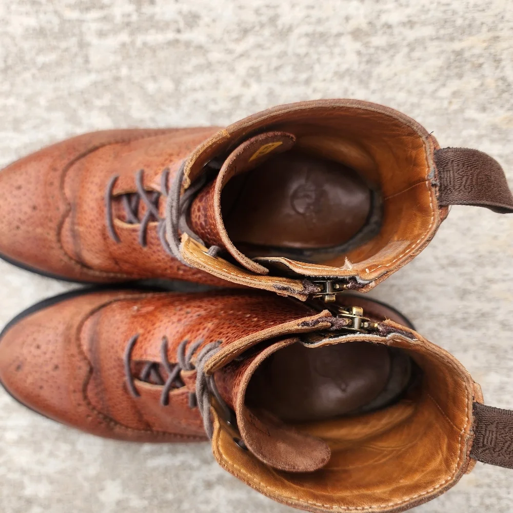 DR. MARTENS Delphine Brown Pebbled Leather Wingtip Oxford Lace Up Zip Up Boot, 8 - Picture 8 of 10